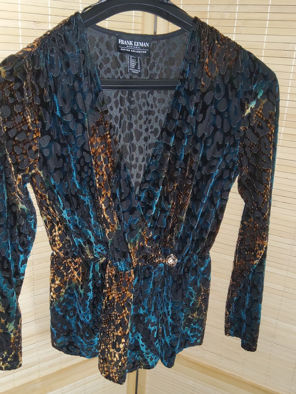 Frank Lyman Design Teal & Gold Velvet Blouse